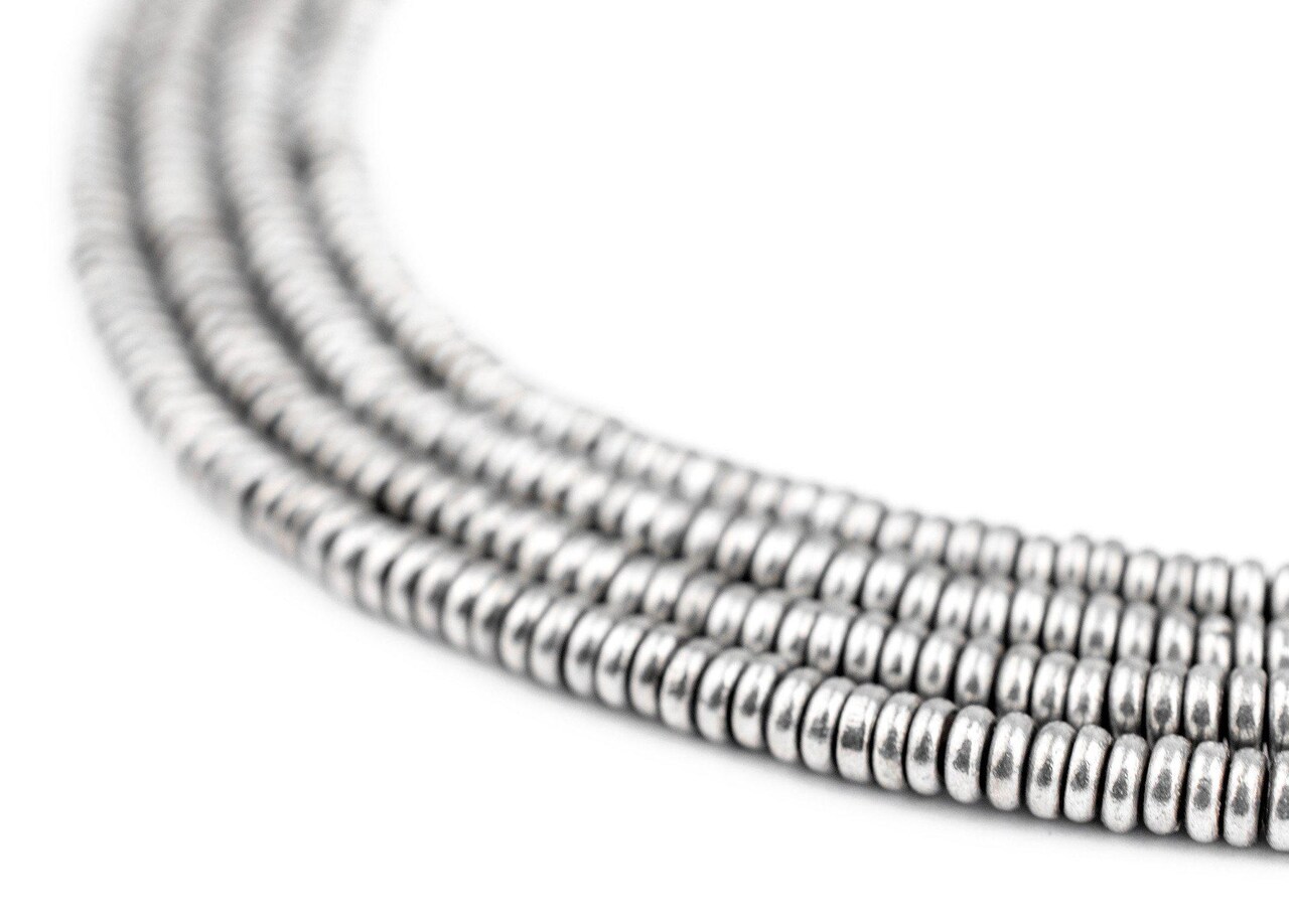 The Bead Chest Silver Heishi Beads 3mm, Full Strand of Quality Metal Spacers for DIY Jewelry Design